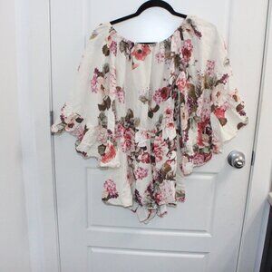 LPA Revolve Romper - Floral & Off The Shoulder Flutter Sleeve Size Small